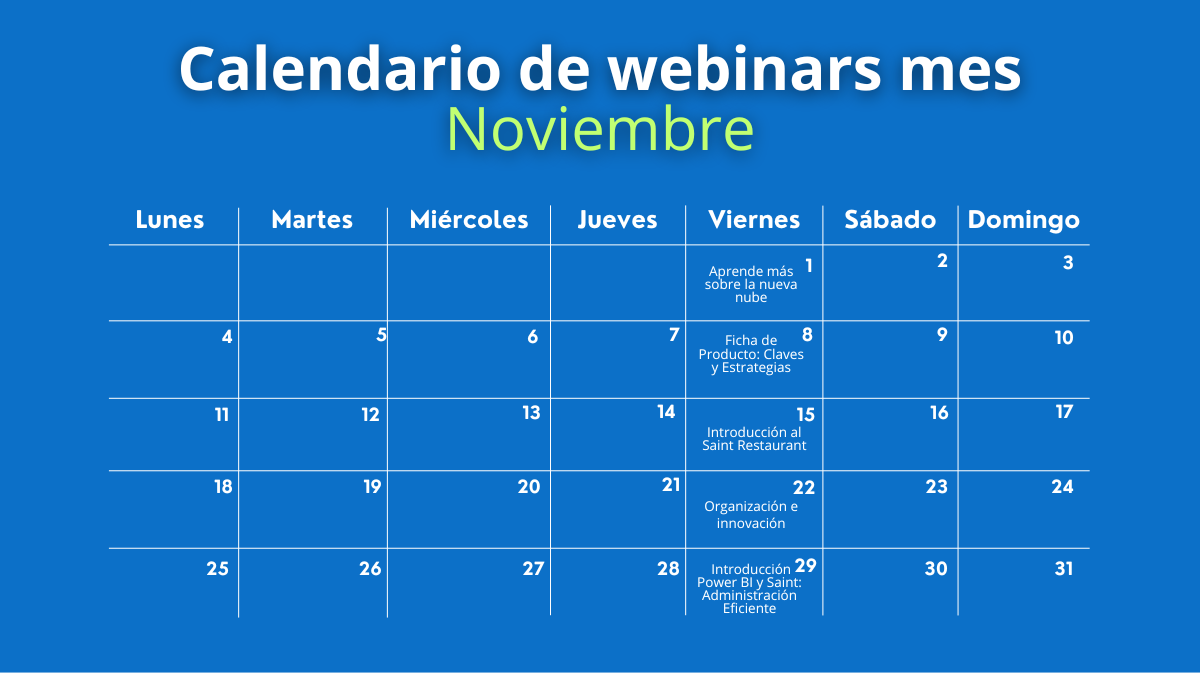 Calendario de webinars mes de Noviembre